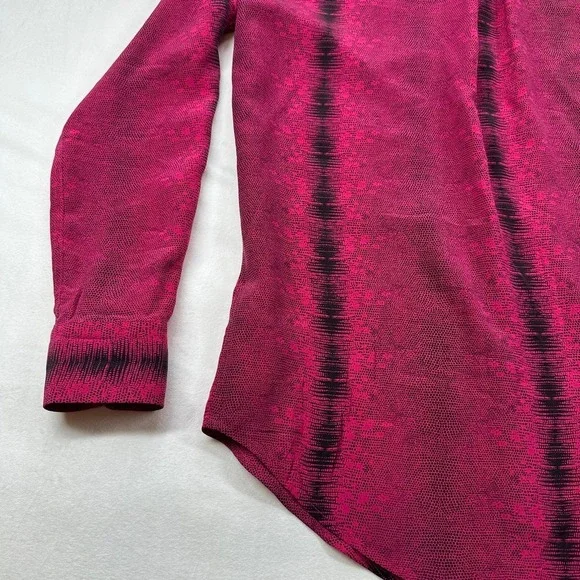 EQUIPMENT Femme Pink Black Snake Print Silk Button Up Shirt Size XS Long Sleeves - Picture 13 of 16